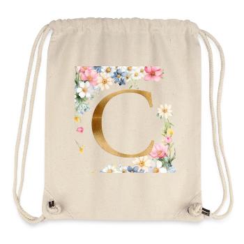 C Monogramme, Floral, Personnalisable - Sac à cordon recyclé Stanley/Stella - blanc naturel - Devant