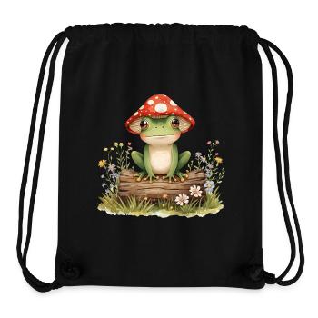 Watercolor frog with mushroom hat on tree trunk - Stanley/Stella Recycled Gym Bag - black - Front