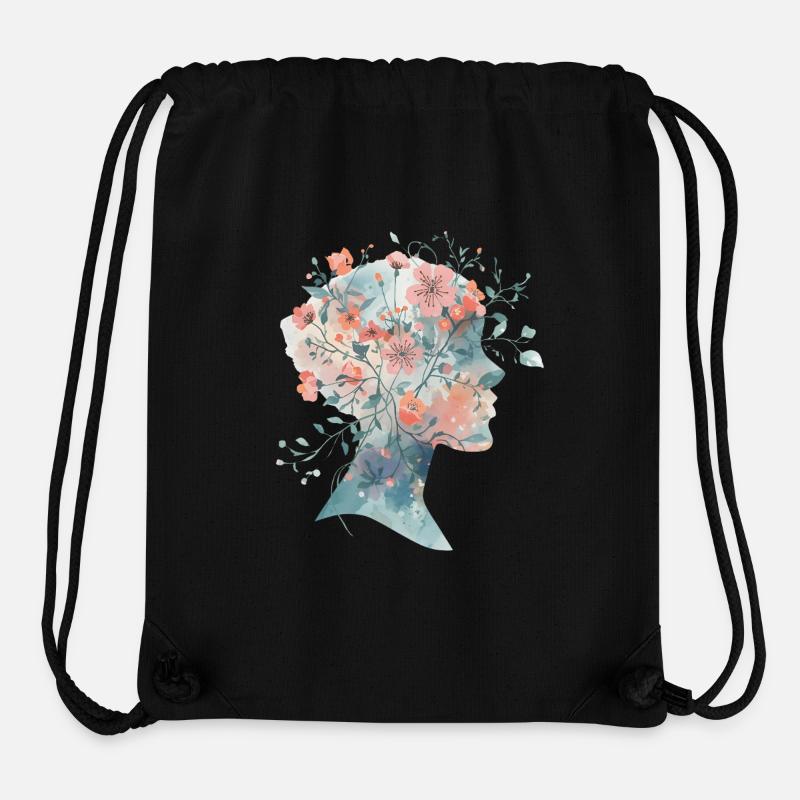 Silhouette de femme élégante avec des fleurs - Aquarelle - Sac à cordon recyclé Stanley/Stella - noir