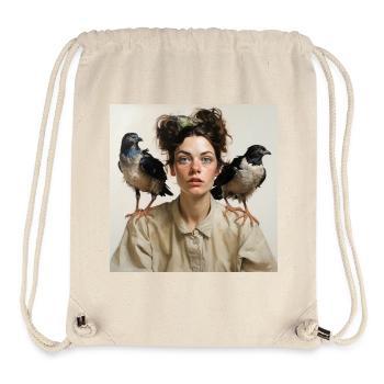 Young Woman Two Crow Birds Shoulders Portrait - Stanley/Stella Recycled Gym Bag - natural - Front
