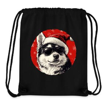Père Noël husky avec des lunettes de soleil - Sac à cordon recyclé Stanley/Stella - noir - Devant