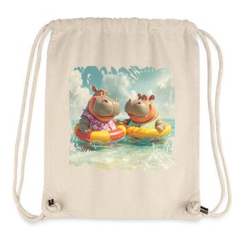 Südsee-Hippos im Schwimmreifen - Stanley/Stella recycelter Gym Bag - Naturweiß - Vorne