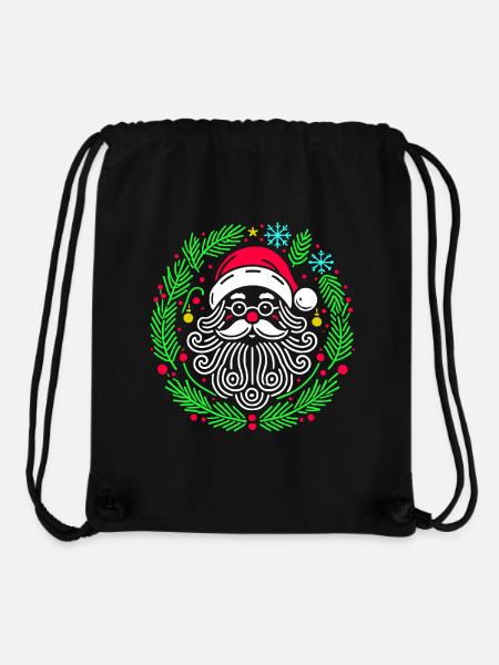 Christmas Circular Santa with Branches - Stanley/Stella Recycled Gym Bag - black