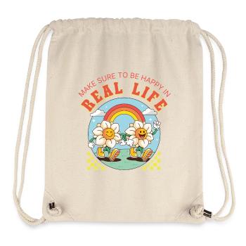 Be Happy in Real Life – Retro Blumen Spruch - Stanley/Stella recycelter Gym Bag - Naturweiß - Vorne