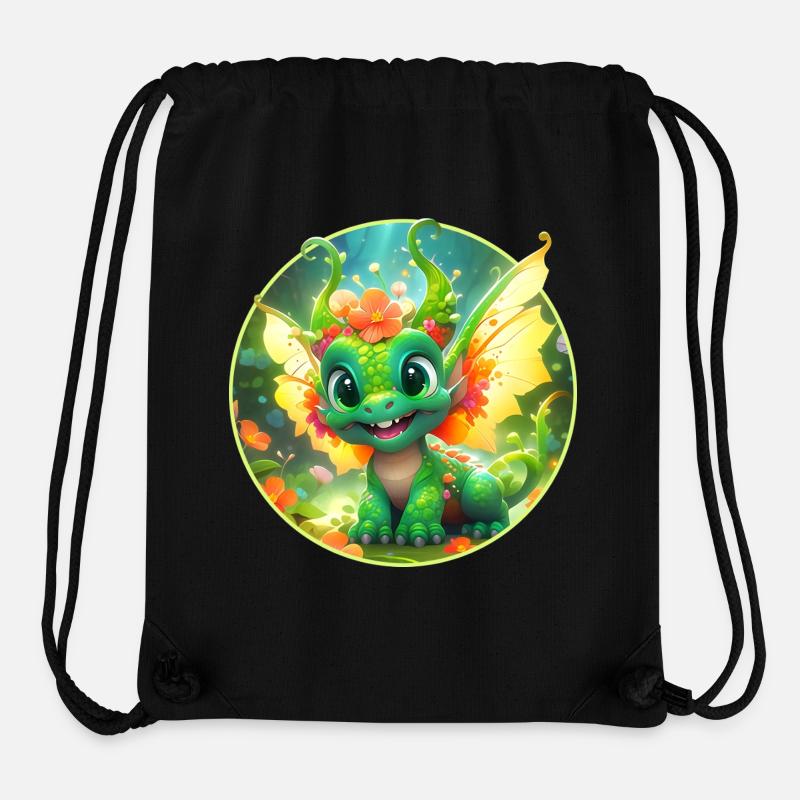 Les dragons en fleurs dans la Forêt Merveilleuse - Sac à cordon recyclé Stanley/Stella - noir