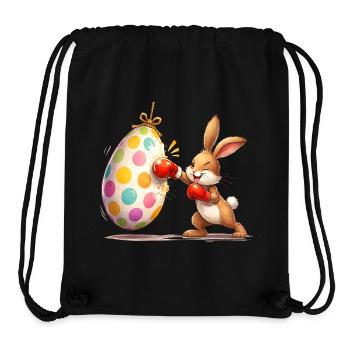 Boxender Osterhase mit Osterei-Boxsack  - Stanley/Stella recycelter Gym Bag - Schwarz - Vorne
