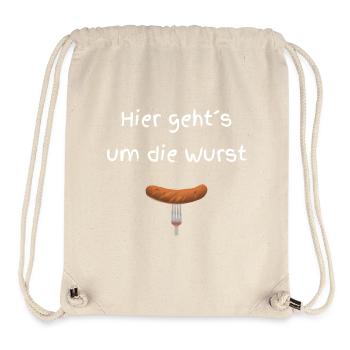 Hier gehts um die Wurst weiss - Stanley/Stella recycelter Gym Bag - Naturweiß - Vorne