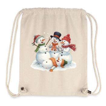 Vier lachende Schneemänner bei Schneeballschlacht - Stanley/Stella recycelter Gym Bag - Naturweiß - Vorne