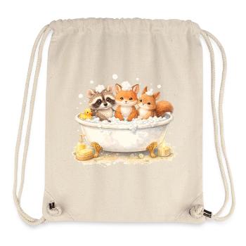 Cute Forest Animals Bathing Illustration - Stanley/Stella Recycled Gym Bag - natural - Front