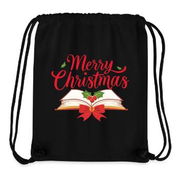 Merry Bookmas – Fine Line Book Design - Stanley/Stella Recycled Gym Bag - black - Front