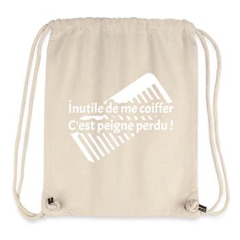 INUTILE DE ME COIFFER C'EST PEIGNE PERDU ! - Sac à cordon recyclé Stanley/Stella - blanc naturel - Devant
