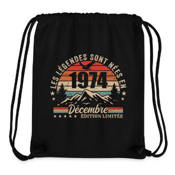 Rétro Décembre 1974 - Cadeau 51 Ans - Sac à cordon recyclé Stanley/Stella - noir - Devant