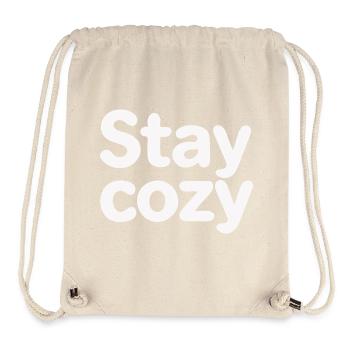 Stay Cozy : Typographie ludique en bulle - Sac à cordon recyclé Stanley/Stella - blanc naturel - Devant