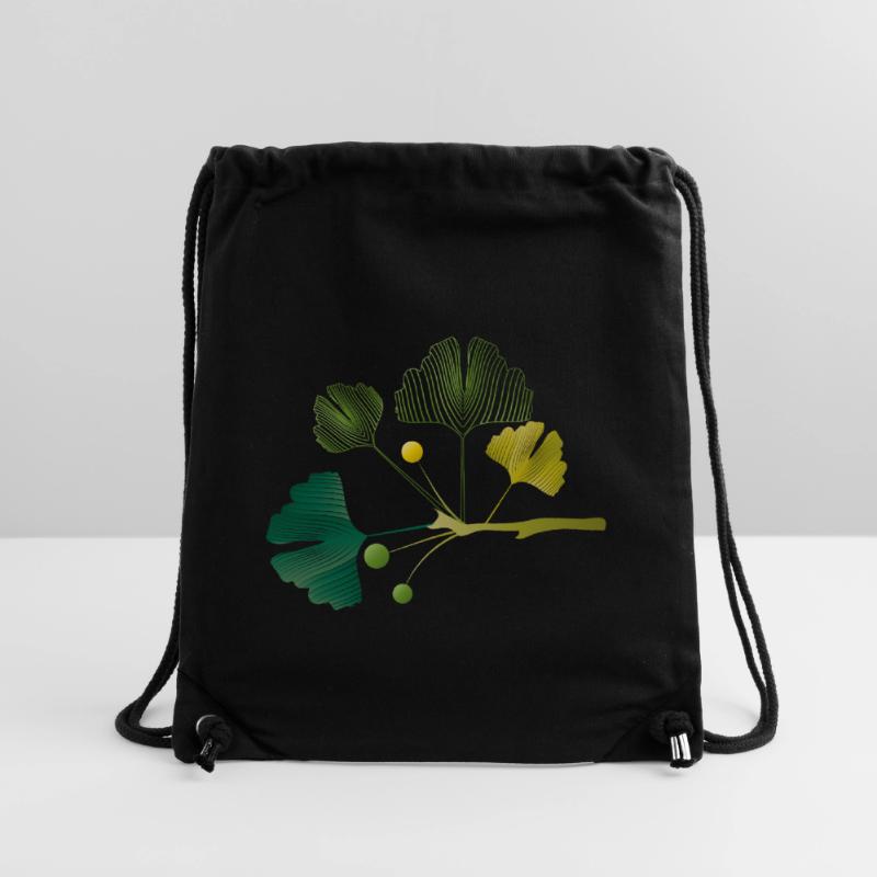 Branche de ginkgo faite de lignes de feuilles dans des tons verts doux Sac à cordon recyclé Stanley/Stella