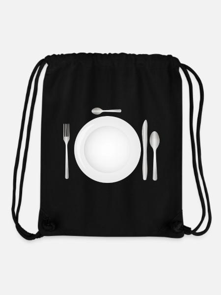 Tischgedeck mit leerem Teller & Besteck - Stanley/Stella recycelter Gym Bag - Schwarz