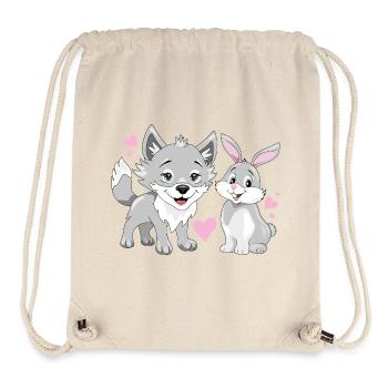 Happy baby wolf and cute smiling rabbit - Stanley/Stella Recycled Gym Bag - natural - Front