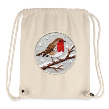 Robin stickt auf einen Zweig (gedruckt) - Stanley/Stella recycelter Gym Bag - Naturweiß - Vorne