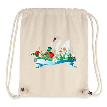 Schwan und Ente im See mit frühlingshaftem Ufer - Stanley/Stella recycelter Gym Bag - Naturweiß - Vorne