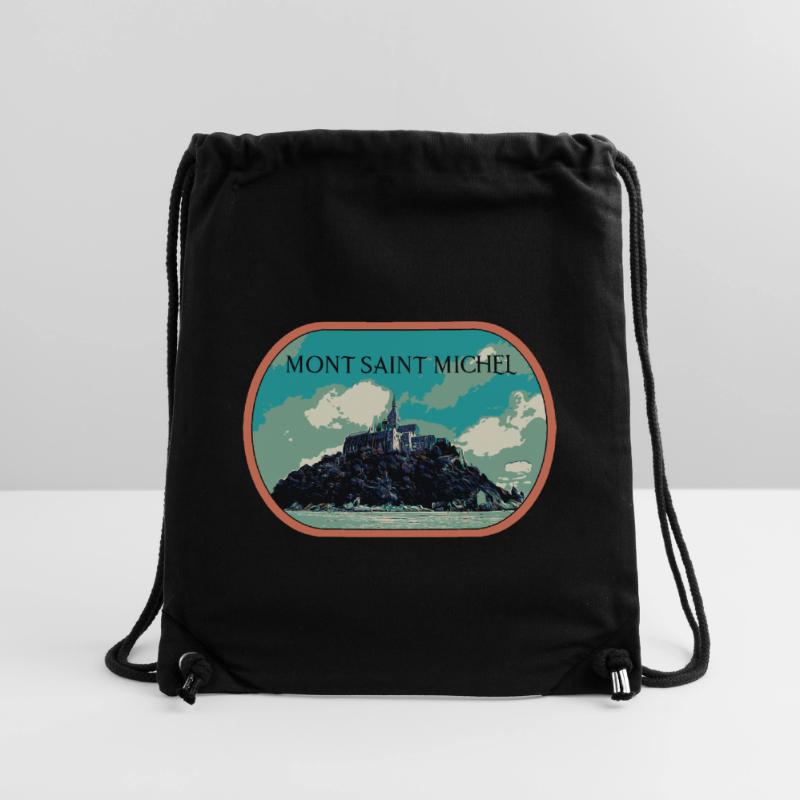 Illustration en bleu et vert du Mont Saint Michel Sac à cordon recyclé Stanley/Stella