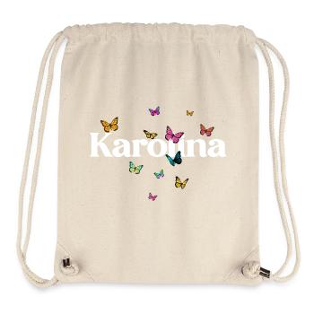Beau prénom de fille avec des papillons KAROLINA - Sac à cordon recyclé Stanley/Stella - blanc naturel - Devant