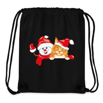 Waving happy snowman and ginger cat - Stanley/Stella Recycled Gym Bag - black - Front