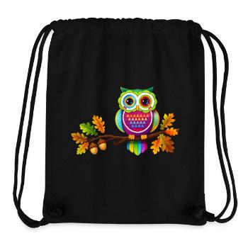 Hibou coloré sur une branche avec des feuilles d’automne - Sac à cordon recyclé Stanley/Stella - noir - Devant