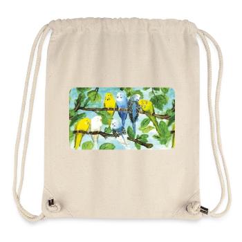 Perruches sur un arbre - craie pastel - Sac à cordon recyclé Stanley/Stella - blanc naturel - Devant