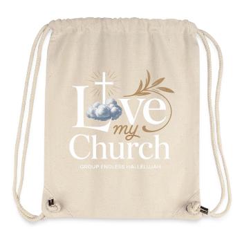 I Love My Church Cross Christian Streetwear - Stanley/Stella Recycled Gym Bag - natural - Front
