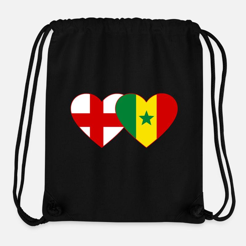 Angleterre Sénégal Drapeau Mains Coeur Forme - Sac à cordon recyclé Stanley/Stella - noir