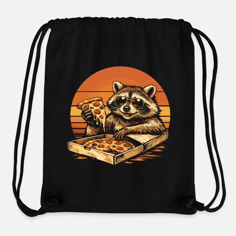 Idée de cadeau drôle pour Raccoon Eats Pizza - Sac à cordon recyclé Stanley/Stella - noir
