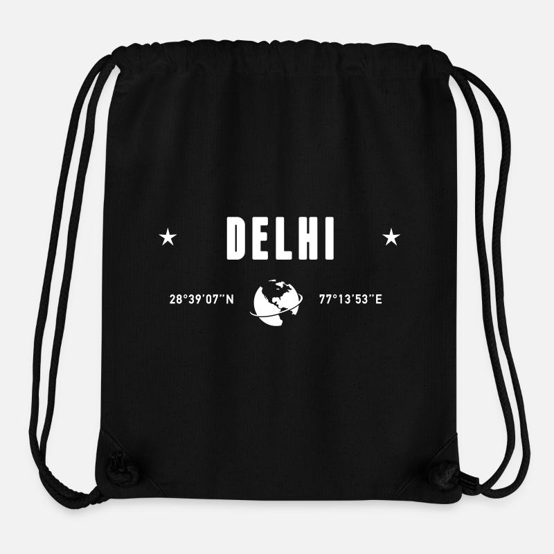 Delhi India Coordinates Planet Earth White - Stanley/Stella Recycled Gym Bag - black
