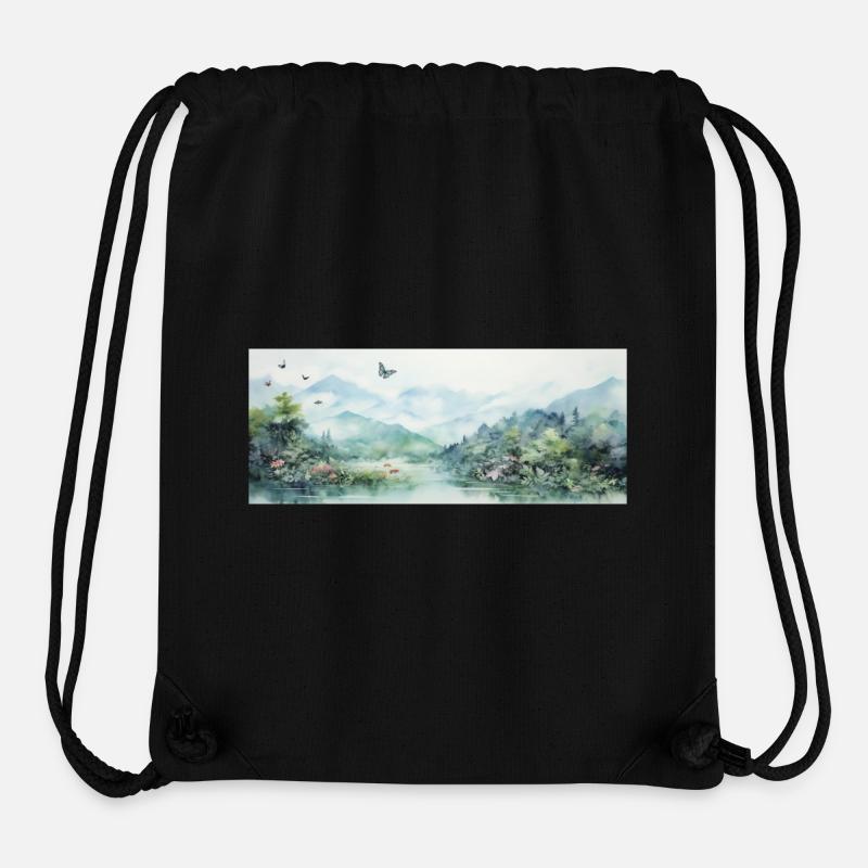 Paysage aquarelle - Sac à cordon recyclé Stanley/Stella - noir
