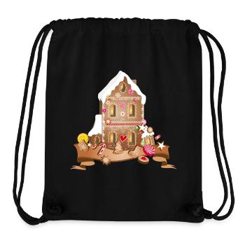 Maison festive en pain d’épice avec des biscuits de Noël - Sac à cordon recyclé Stanley/Stella - noir - Devant