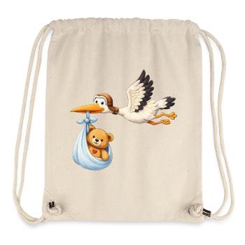 Storch Baby Lieferung Teddy im Tuch Geschenk Shirt - Stanley/Stella recycelter Gym Bag - Naturweiß - Vorne