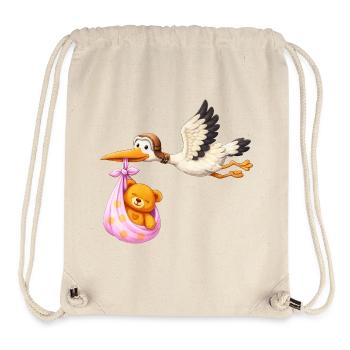Baby Mädchen Storch mit Teddy im Tuch Geschenk - Stanley/Stella recycelter Gym Bag - Naturweiß - Vorne