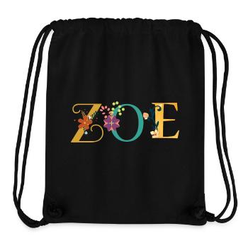 Art du prénom ZOE avec fleurs brodées - Sac à cordon recyclé Stanley/Stella - noir - Devant