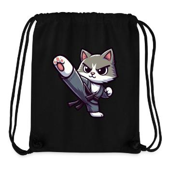 Chat arts martiaux dessin animé Combat de chat - Sac à cordon recyclé Stanley/Stella - noir - Devant