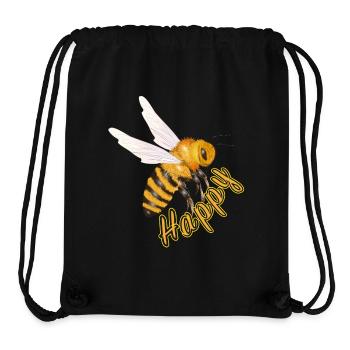 gelber Happy Schriftzug mit handgezeichneter Biene - Stanley/Stella recycelter Gym Bag - Schwarz - Vorne