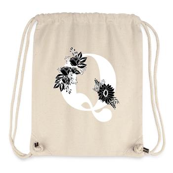 Lettre q floral noir et blanc - Sac à cordon recyclé Stanley/Stella - blanc naturel - Devant