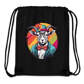 Ziege mit Sakko, Schleife und buntem Hut - Stanley/Stella recycelter Gym Bag - Schwarz - Vorne