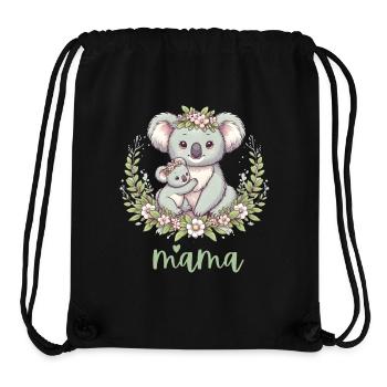 Maman Koala ours câlin I Couronne florale maman I Koala - Sac à cordon recyclé Stanley/Stella - noir - Devant