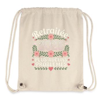 Retraitée 2025 plus aucuns problèmes motif floral - Sac à cordon recyclé Stanley/Stella - blanc naturel - Devant