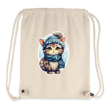 Chat en hiver - Sac à cordon recyclé Stanley/Stella - blanc naturel - Devant