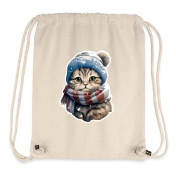 Chat en hiver - Sac à cordon recyclé Stanley/Stella - blanc naturel - Devant