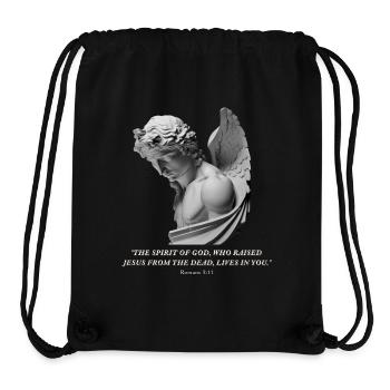 Romains 8:11 – Motif d’ange avec verset biblique - Sac à cordon recyclé Stanley/Stella - noir - Devant
