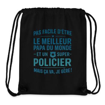 Super Papa Policier cadeau fête des pères Noël - Sac à cordon recyclé Stanley/Stella - noir - Devant