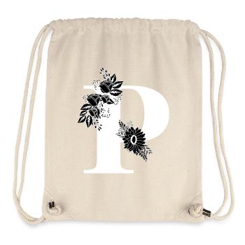 Lettre p floral noir et blanc - Sac à cordon recyclé Stanley/Stella - blanc naturel - Devant