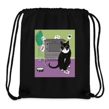Chat Reine de cœur. - Sac à cordon recyclé Stanley/Stella - noir - Devant