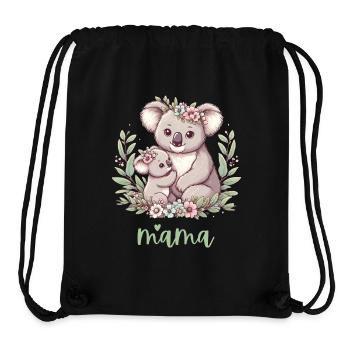Maman Koala ours câlin I Couronne florale maman I Koala - Sac à cordon recyclé Stanley/Stella - noir - Devant