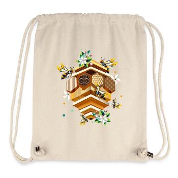 Ruche envahie par les abeilles et les pommiers en fleurs - Sac à cordon recyclé Stanley/Stella - blanc naturel - Devant